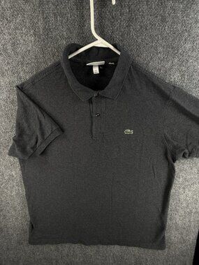 Lacoste Short Sleeve Polo Shirt Men Croc Logo Cotton Gray Classic Fit XL Preppy